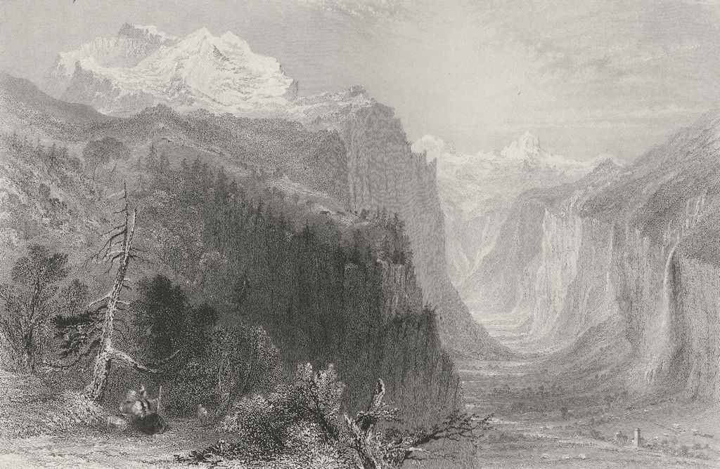 SWITZERLAND. The Valley of Lauterbrunnen (from the Wengern Alp). BARTLETT 1836